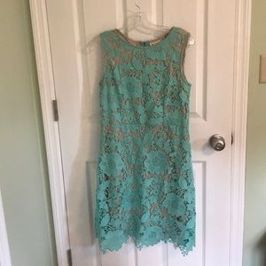 Turquoise lace overlay dress